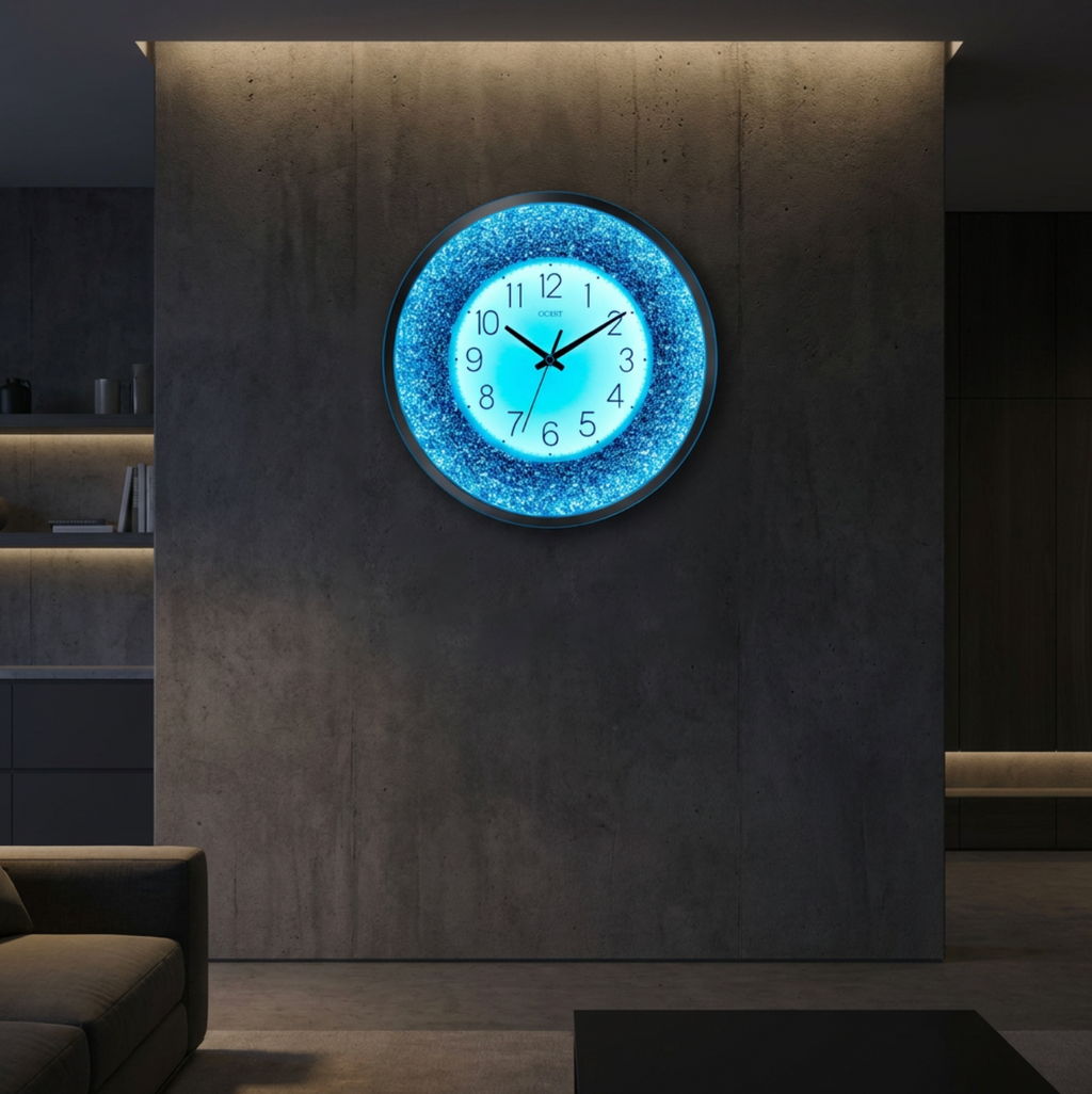 Glitter Blue LED Wall Clock